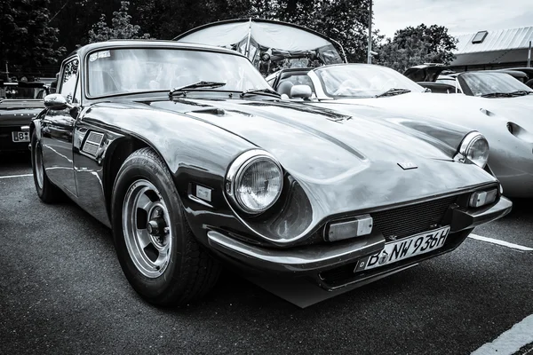 BERLIN, GERMANY - MAY 17, 2014: A two-seater convertible sports car TVR 3000M. Black and white. 27th Oldtimer Day Berlin - Brandenburg — Stock Photo, Image