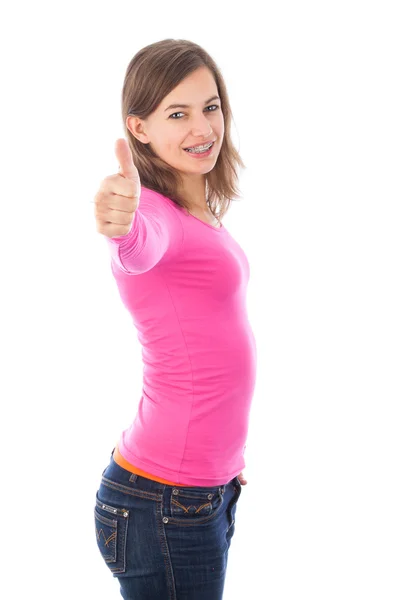 Successful woman with thumbs up — Stock Photo, Image