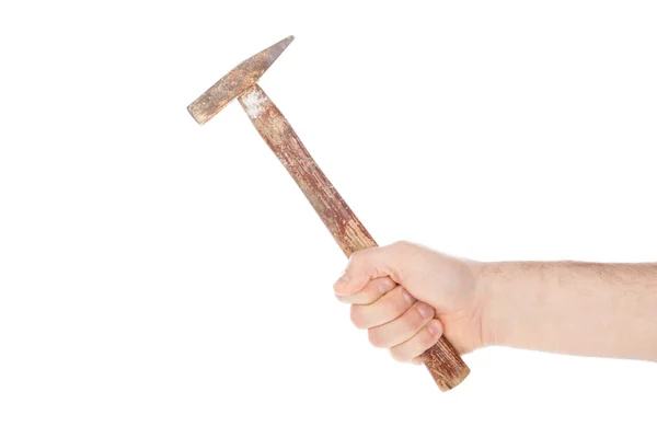Man holding a old hammer — Stock Photo, Image