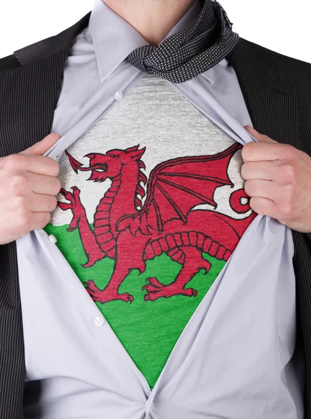 Business man with Welsh flag t-shirt — Stock Photo, Image