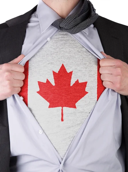 Geschäftsmann mit T-Shirt mit kanadischer Flagge — Stockfoto