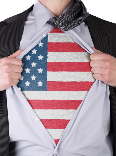 Affärsman med usa flagga t-shirt — Stockfoto