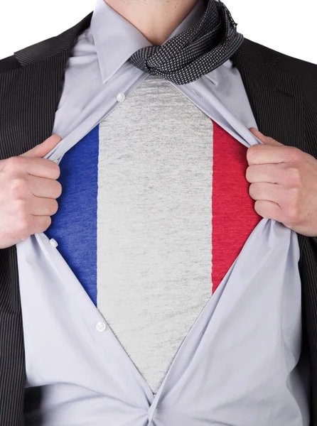 Business man with French flag t-shirt — Stock Photo, Image