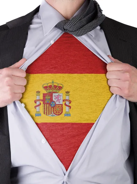 Obchodník s španělská vlajka tričko — Stock fotografie