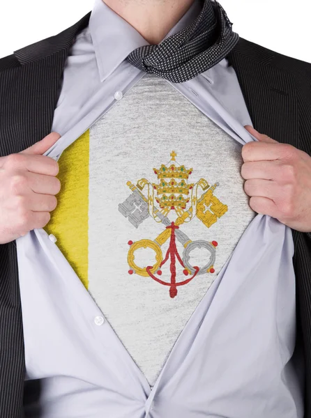 Homme d'affaires avec t-shirt drapeau de la Cité du Vatican — Photo