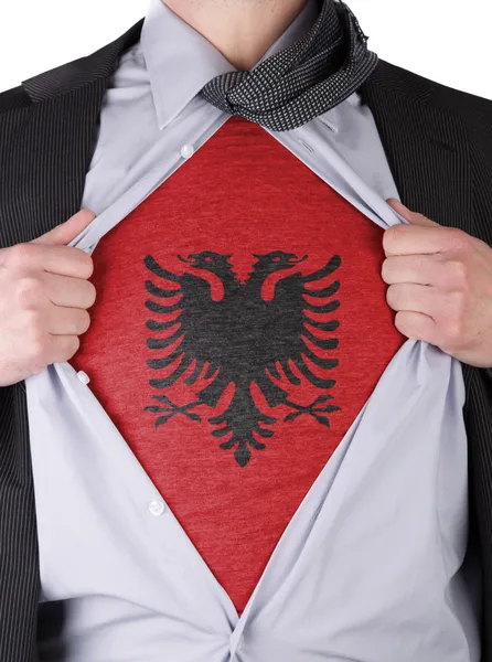 Business man with Albanian flag t-shirt — Stock Photo, Image