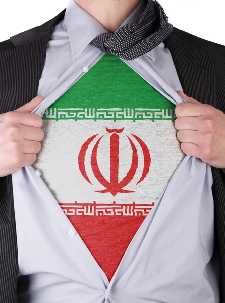 Uomo d'affari con t-shirt bandiera iraniana — Foto Stock