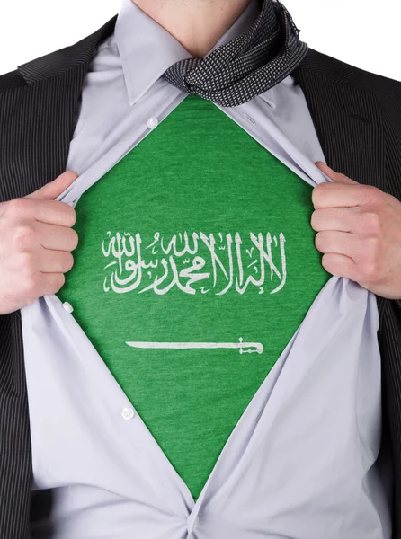 Affärsman med saudi arabian flagga t-shirt — Stockfoto