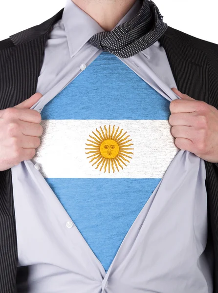 Homem de negócios com t-shirt bandeira argentina — Fotografia de Stock