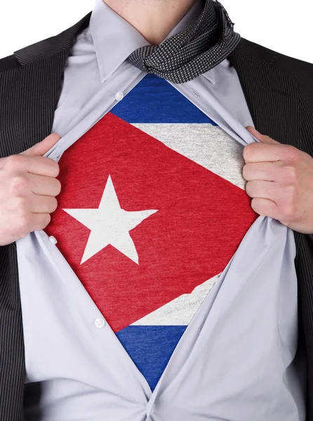 Geschäftsmann mit T-Shirt mit kubanischer Flagge — Stockfoto