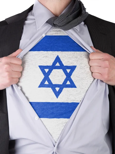 Homem de negócios com bandeira israelense t-shirt — Fotografia de Stock