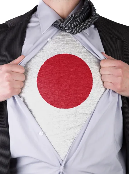 Hombre de negocios con camiseta de bandera japonesa — Foto de Stock