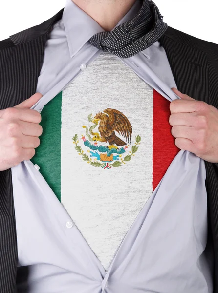 Zakenman met Mexicaanse vlag t-shirt — Stockfoto