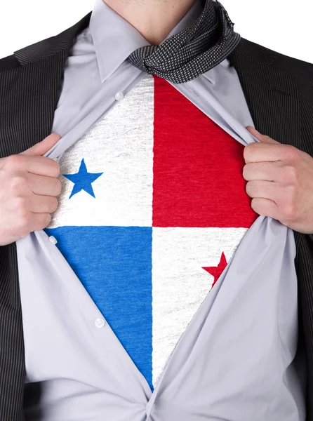 Geschäftsmann mit T-Shirt mit panamaischer Flagge — Stockfoto