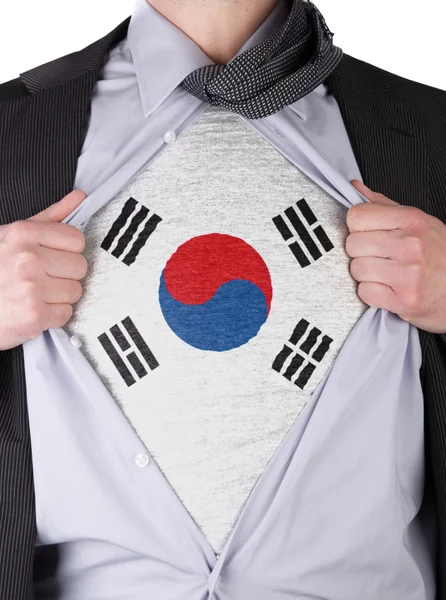 Homem de negócios com t-shirt bandeira sul-coreana — Fotografia de Stock