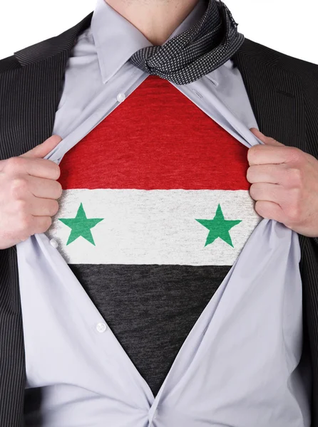 Biznesmen z Syryjską flagę t-shirt — Zdjęcie stockowe
