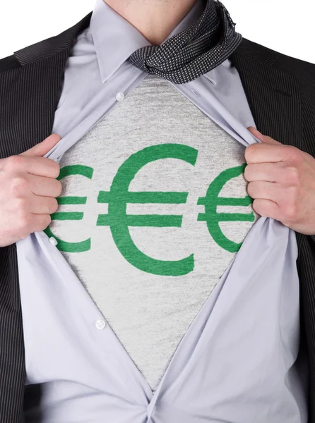 Uomo d'affari con cartello euro t-shirt — Foto Stock