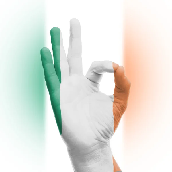 Hand OK sign with Irish flag — Stock Photo, Image