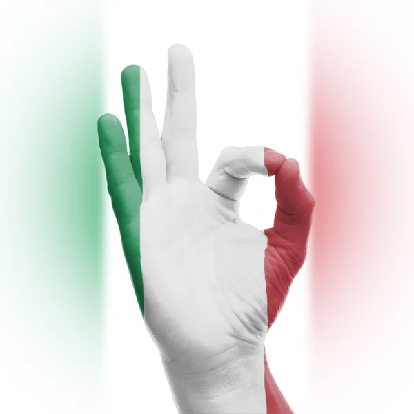 Hand ok tecken med italiensk flagg — Stockfoto