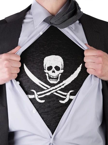 Hombre de negocios con camiseta bandera pirata —  Fotos de Stock