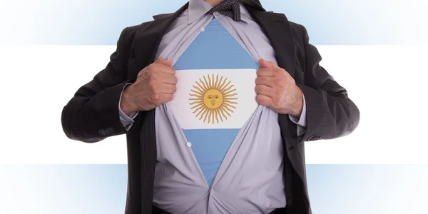 Homem de negócios com t-shirt bandeira argentina — Fotografia de Stock