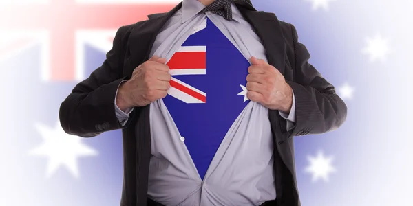 Homem de negócios com t-shirt bandeira australiana — Fotografia de Stock