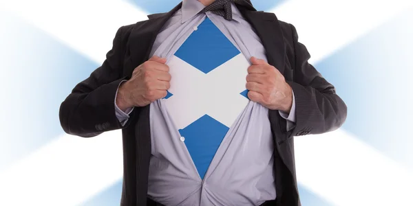 Affärsman med skotsk flagga t-shirt — Stockfoto