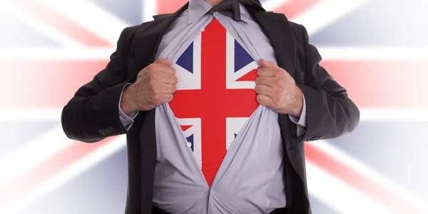 Homem de negócios com t-shirt da bandeira inglesa — Fotografia de Stock