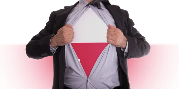 Geschäftsmann mit T-Shirt mit polnischer Flagge — Stockfoto