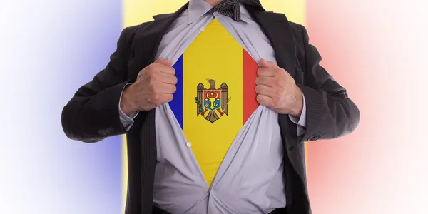 Business man with Moldavian flag t-shirt — Stock Photo, Image