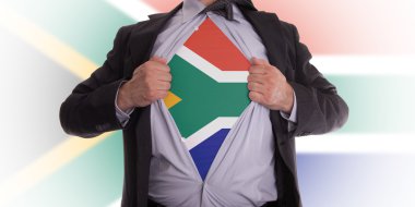 iş adamı ile Güney Afrika bayrak t-shirt