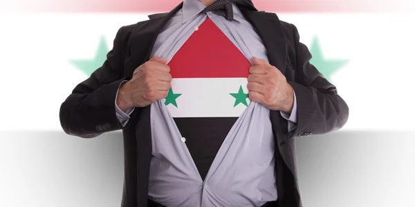 Affärsman med Syriens flagga t-shirt — Stockfoto