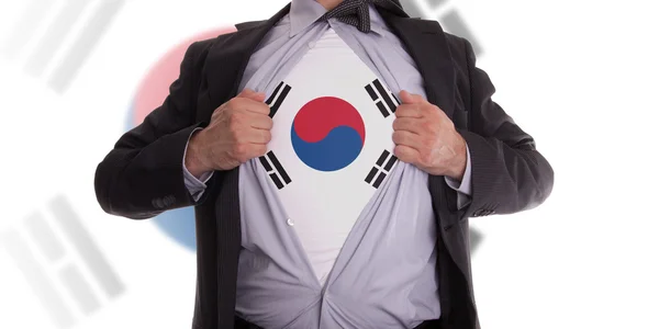 Homem de negócios com t-shirt bandeira sul-coreana — Fotografia de Stock
