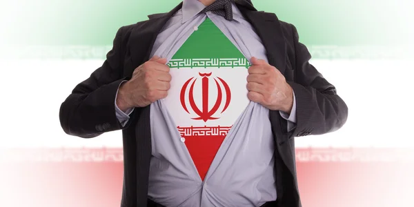 Hombre de negocios con camiseta de bandera iraní — Foto de Stock