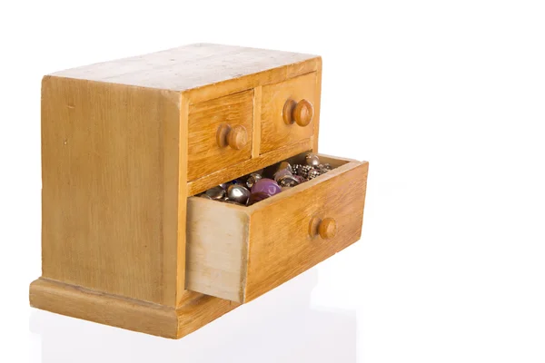 Wooden jewelry box with open drawer — Stock Photo, Image