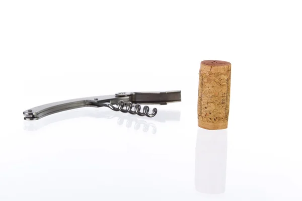 Cork and metal corkscrew — Stock Photo, Image