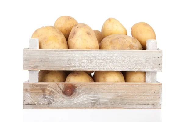 Potatoes in a wooden crate — Stock Photo, Image