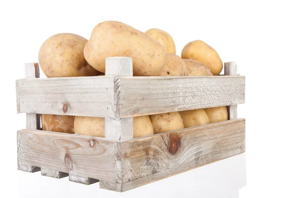 Potatoes in a wooden crate — Stock Photo, Image