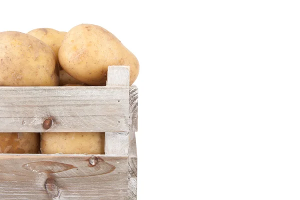 Potatoes in a wooden crate — Stock Photo, Image