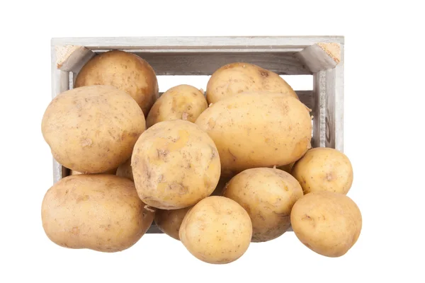 Potatoes in a wooden crate — Stock Photo, Image