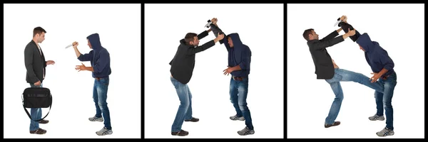 Man defending against knife attack — Stock Photo, Image