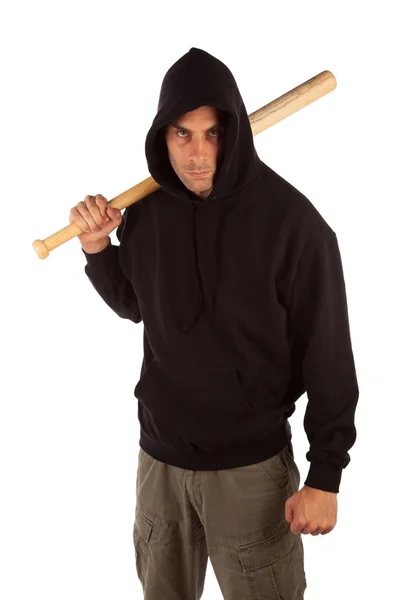 Hooligan with baseball bat — Stock Photo, Image