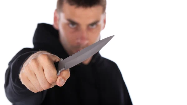 Hombre amenazando con cuchillo — Foto de Stock