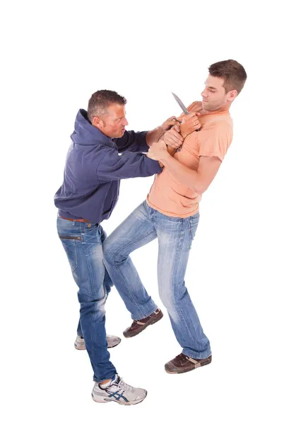 Man defending against knife attack — Stock Photo, Image