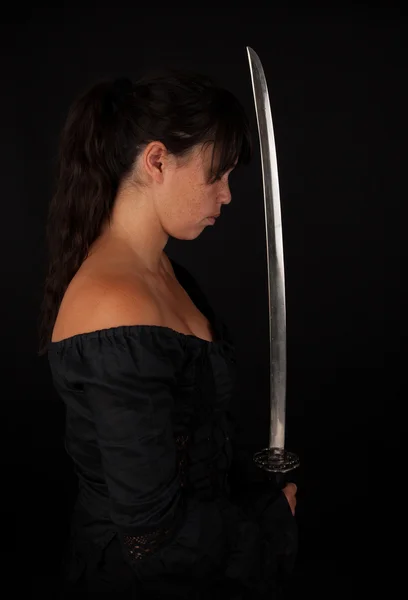 Asian woman holding her sword — Stock Photo, Image