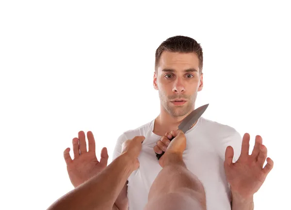 Hombre amenazado con cuchillo — Foto de Stock