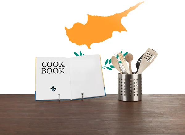 Cookbook and kitchen utensils with Cypriot flag — Stock Photo, Image