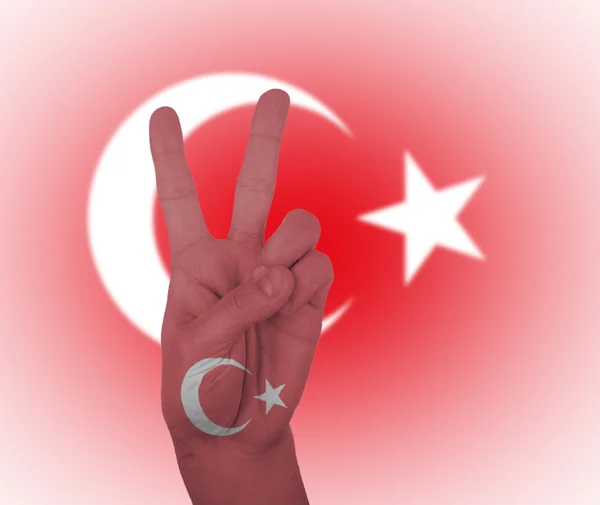 Signal de paix main avec drapeau de Turquie — Photo