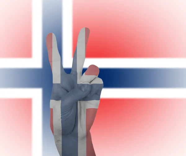 Hand peace sign with flag of Norway — Stock Photo, Image