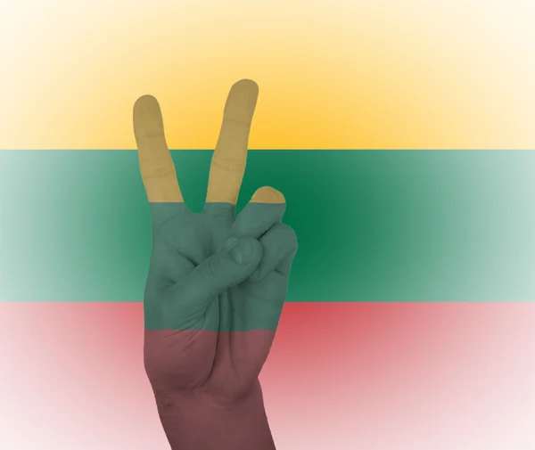 Hand peace sign with flag of Lithuania — Stock Photo, Image